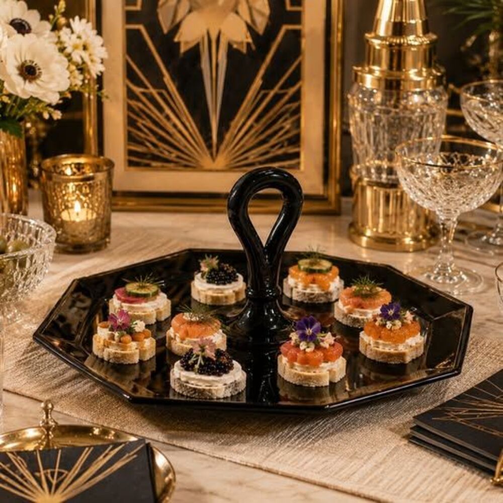 Art Deco Black Amethyst Glass Handled Tray | LE Smith or Beaumont Glass | 1930s